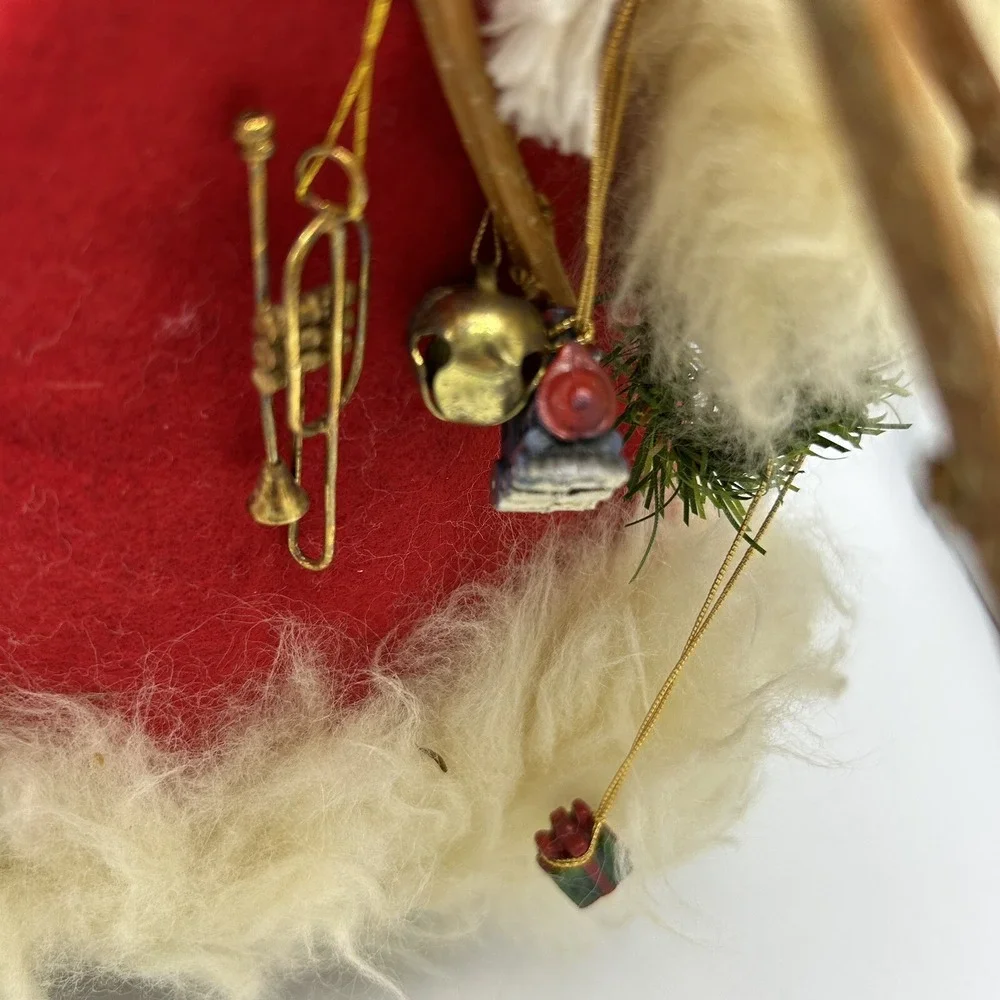 Santa Figure Handmade Primitive Sheepskin Trim 18 in Stand Red Christmas Holiday